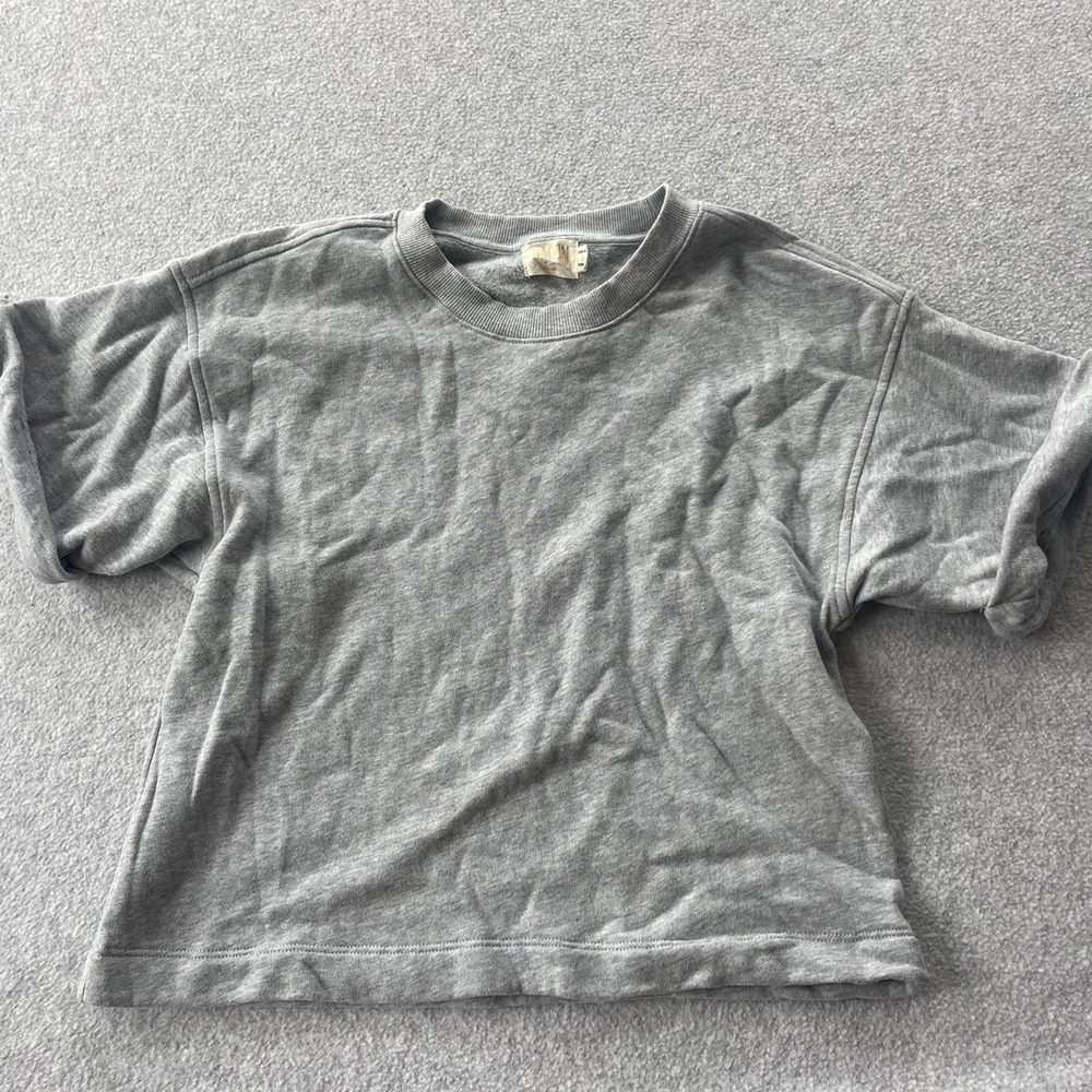 Nation LTD Grey Short Sleeve Sweatshirt Boxy Crew Neck Cotton Fleece Small
